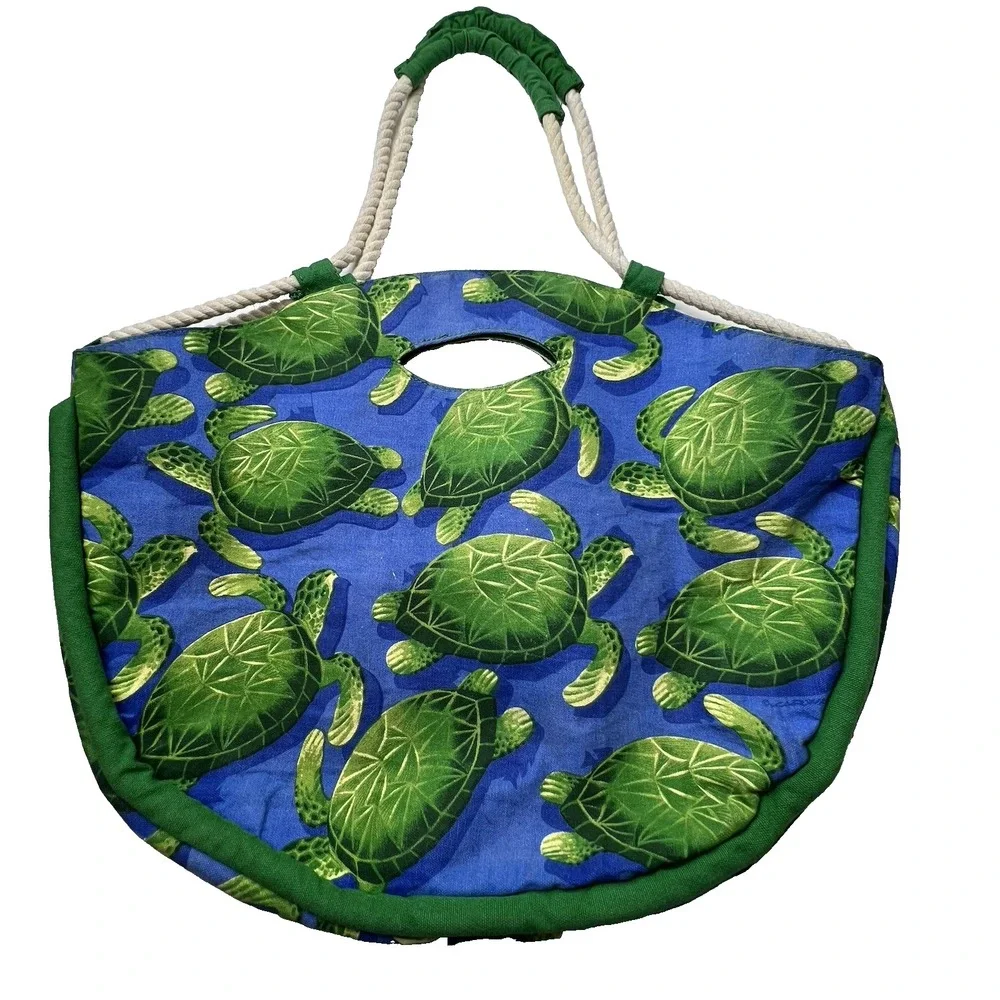 Karwan Sun N Sand Cotton Canvas Tote Bag Tropical Turtles Beach